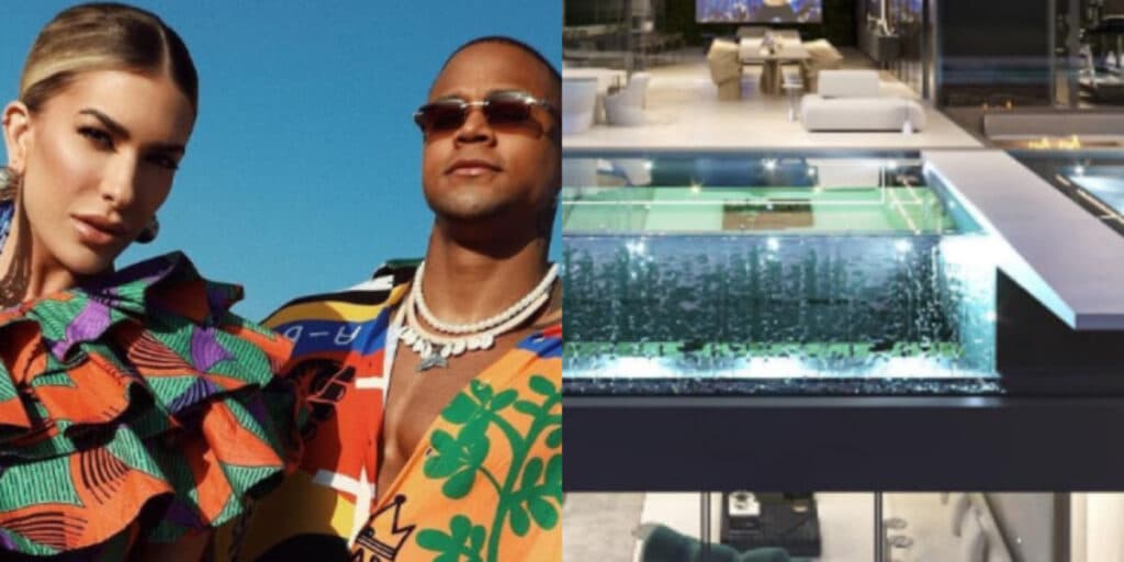 Piscina transparente no teto e sofá gigante: os detalhes absurdos da nova mansão de Léo Santana e Lore