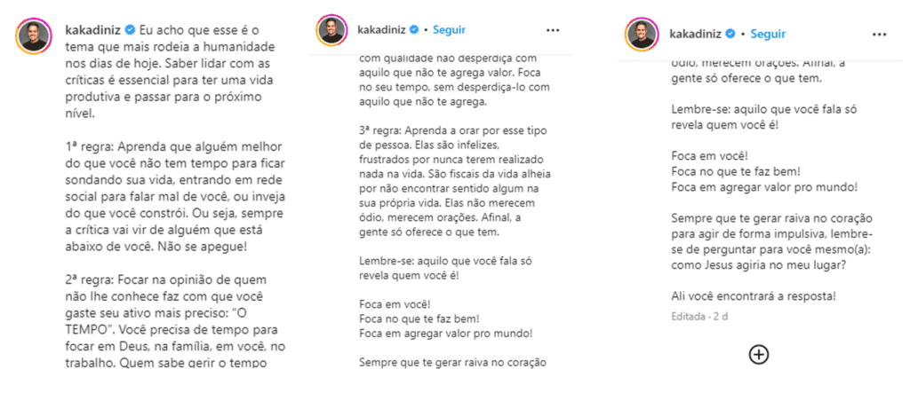 Mensagem postada pelo marido da cantora Simone no Instagram (Foto: Reprodução, Instagram)