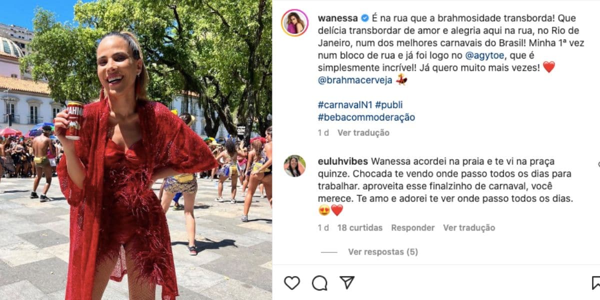 Wanessa Camargo bebe cerveja da Brahma enquanto aproveita o Carnaval ao contrário de Gisele Bündchen que só tomou água (Fotos: Instagram) Wanessa Camargo bebe cerveja da Brahma enquanto aproveita o Carnaval ao contrário de Gisele Bündchen que só tomou água (Fotos: Instagram)
