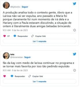 Exigência de expulsão no BBB23: Larissa dá tapa em Bruna e web exige providências imediatas (Foto: Reprodução / Twitter) Exigência de expulsão no BBB23: Larissa dá tapa em Bruna e web exige providências imediatas (Foto: Reprodução / Twitter)