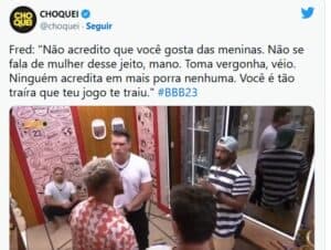 BBB23 - Fred Desimpedidos humilha Cristian ao descobrir traição (Foto: Reprodução / Twitter) BBB23 - Fred Desimpedidos humilha Cristian ao descobrir traição (Foto: Reprodução / Twitter)