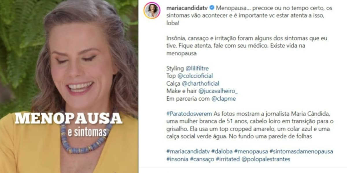 Maria Cândida falou sobre problemas da menopausa (Foto: Reprodução/Instagram) 