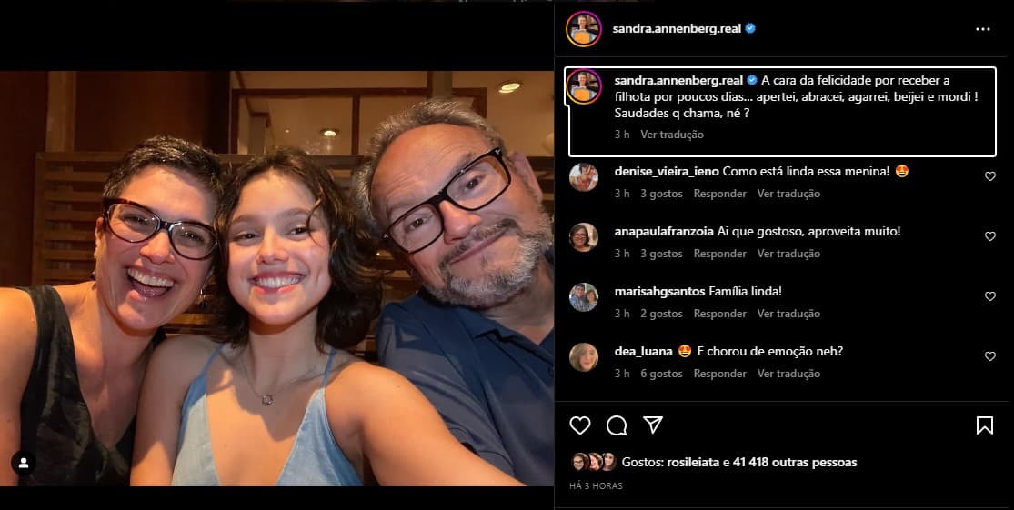 Sandra Annenberg surge em momento raro com a filha - Foto: Reprodução/Instagram Sandra Annenberg surge em momento raro com a filha - Foto: Reprodução/Instagram