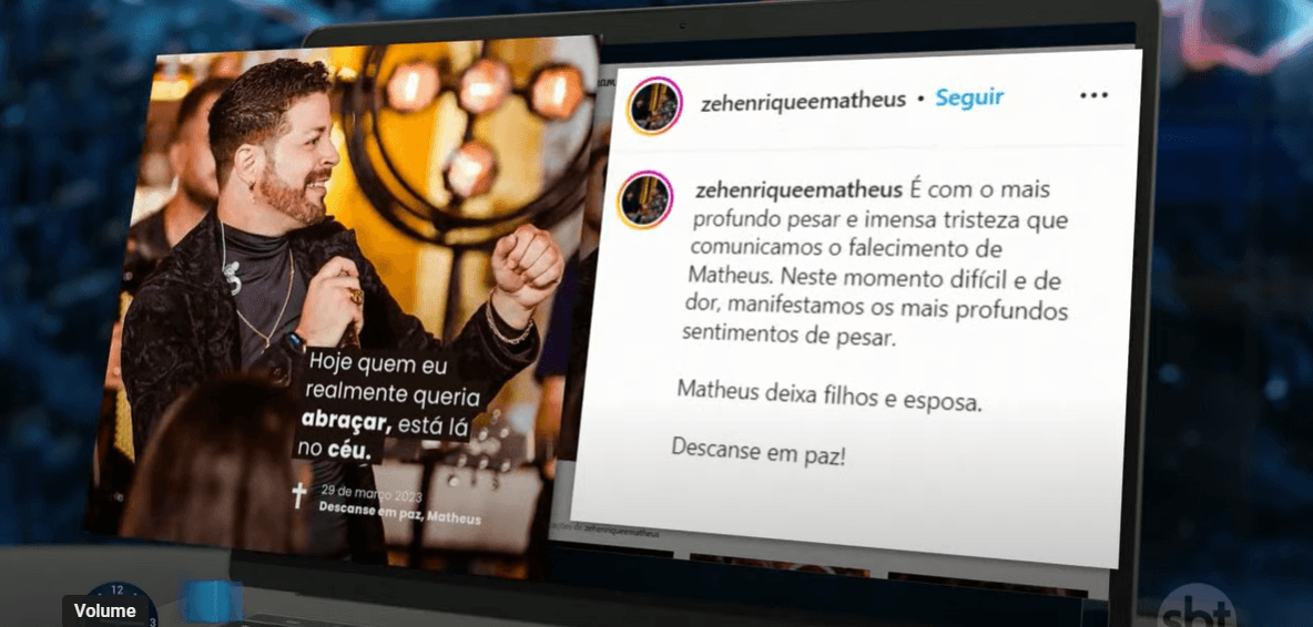 Homenagem ao cantor Matheus nas redes sociais foi exibida durante o "Primeiro Impacto" (Foto Reprodução/SBT)
