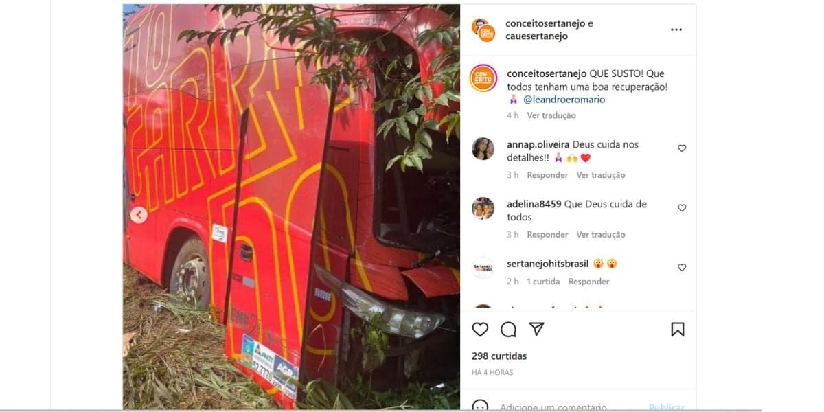 Ônibus de Leandro e Romário se envolveu em acidente (Foto: Reprodução / Instagram)
