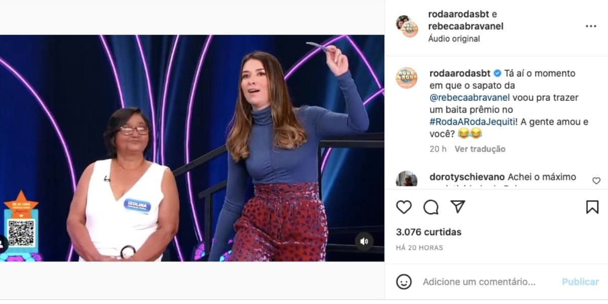 Rebeca Abravanel tira o sapato nos estúdios do SBT e arremessa para celebrar vitória de vendedora da Jequeti (Foto: Reprodução / Instagram)