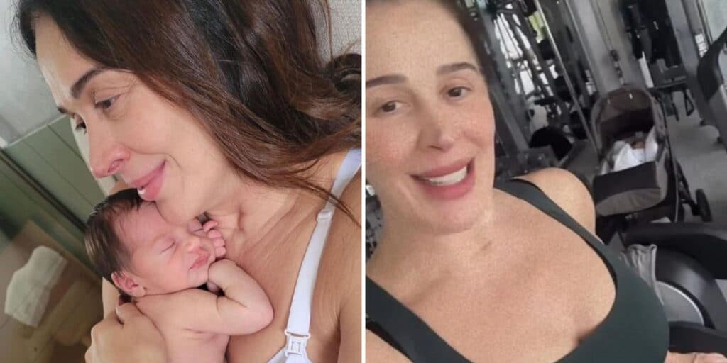 Indo à academia com o filho recém-nascido, Claudia Raia mostra barriga chocante 32 dias após gravidez