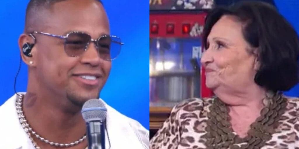 Dona Déa Lúcia não se controla e faz pedido ousado para Leo Santana no Domingão: "Quero sentar no colo''