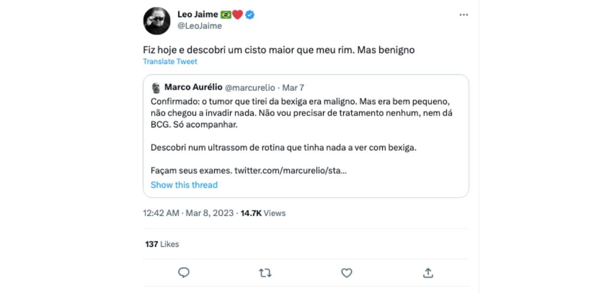 Leo Jaime descobre tumor benigno (Foto: Reprodução / Twitter)