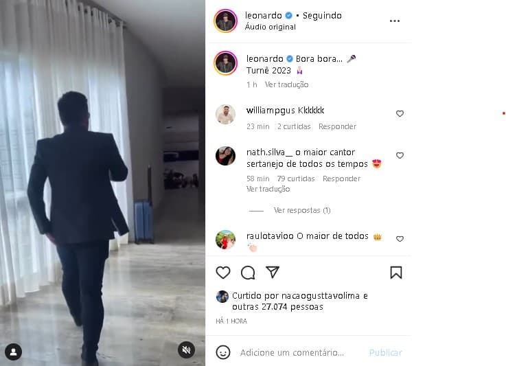 Poliana Rocha expôs Leonardo com mala na mão para cair na estrada (Foto: Reprodução/ Instagram)