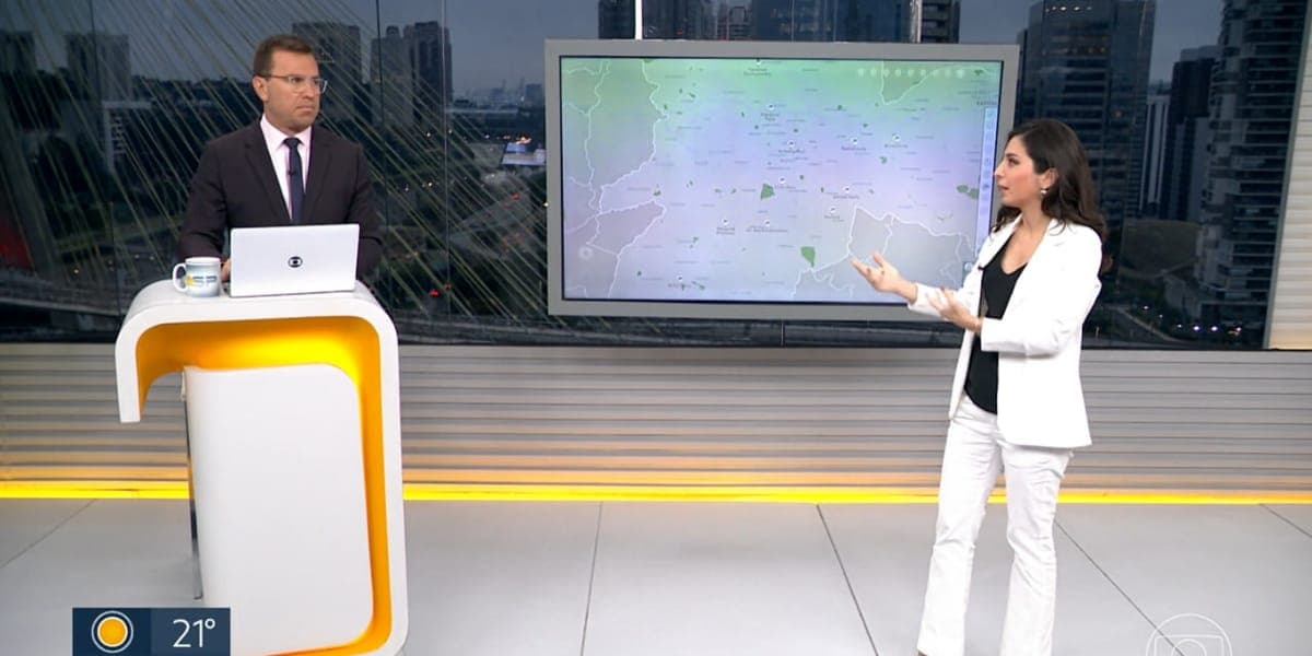 Cinthia Toledo trouxe mais informações sobre a previsão do tempo e revelou que vem mais chuva em São Paulo (Reprodução: Bom Dia SP/ Globo) Cinthia Toledo trouxe mais informações sobre a previsão do tempo e revelou que vem mais chuva em São Paulo (Reprodução: Bom Dia SP/ Globo)