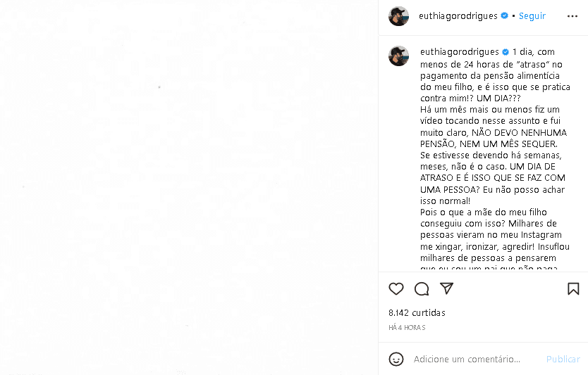 Thiago Rodrigues fez desabafo sobre relação com Cris Dias (Foto: Reprodução)