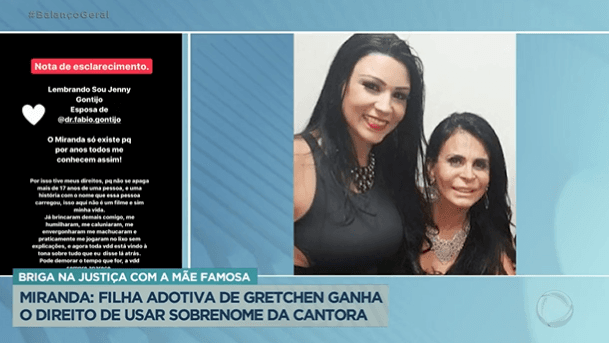 Publicação de Jenny Miranda, filha adotiva de Gretchen, foi exposta por Fabíola Reipert na Record (Foto Reprodução/PlayPlus)