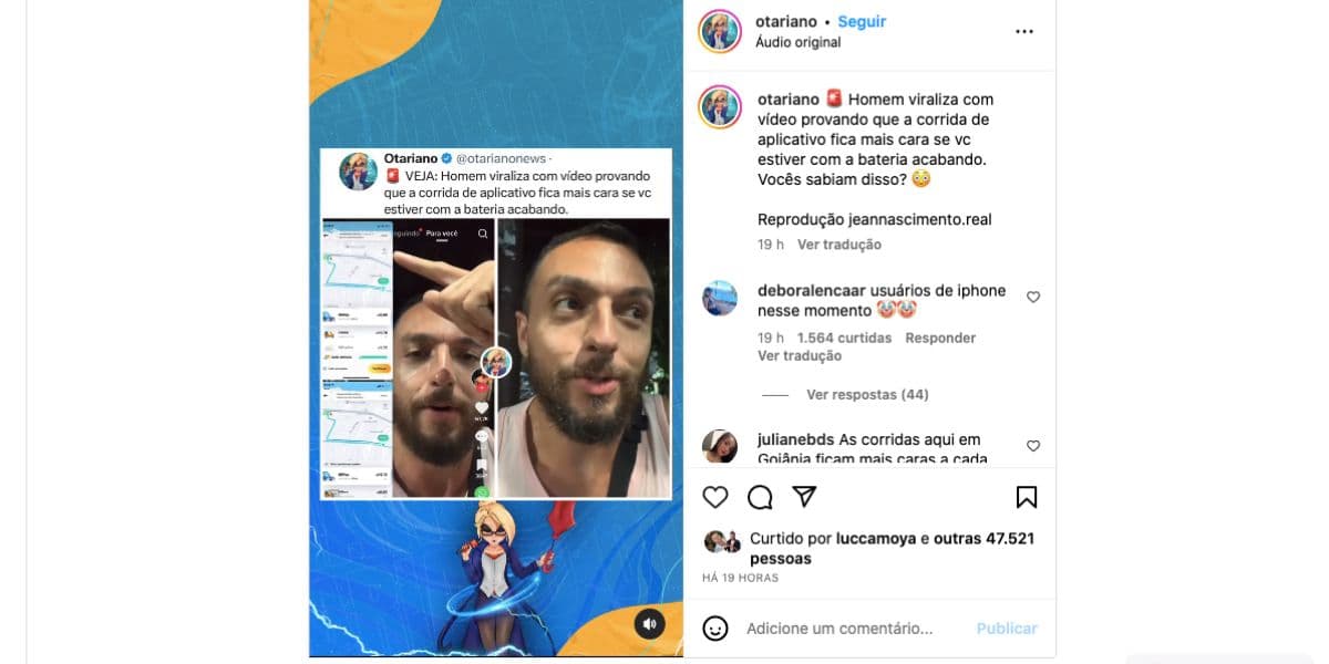Homem divulga como gastar menos em carro de aplicativo (Foto: Reprodução / Internet) 