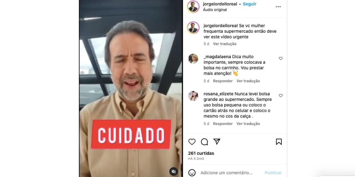 Jorge Lordelloreal alerta golpe (Foto: Reprodução / Instagram) 