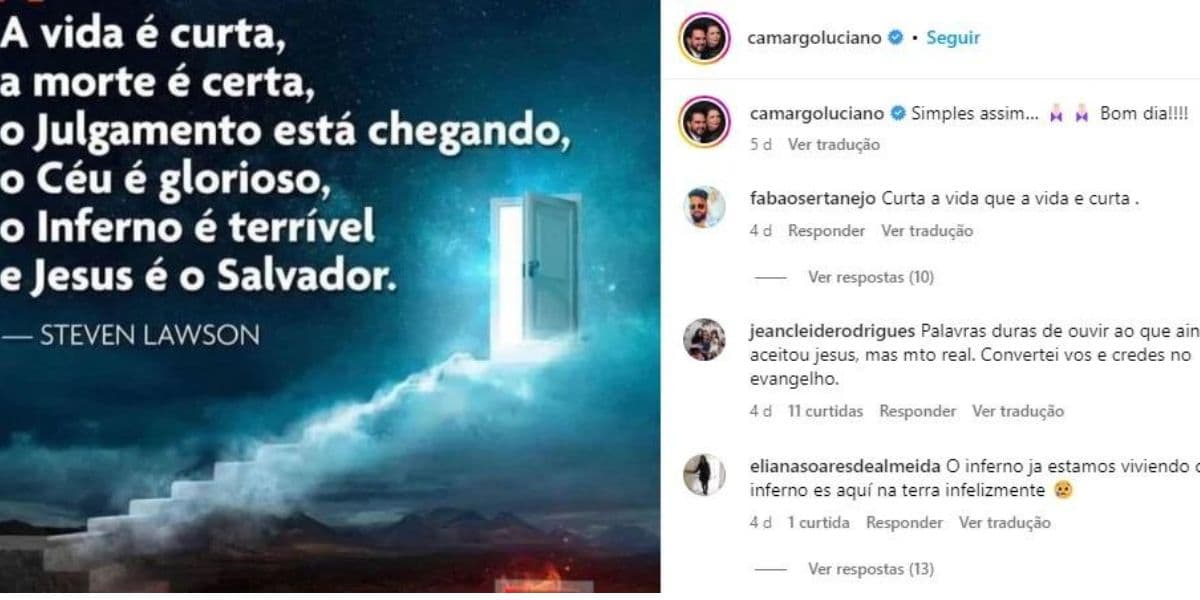 Luciano Camargo fala sobre fim dos tempos (Foto: Reprodução / Instagram)