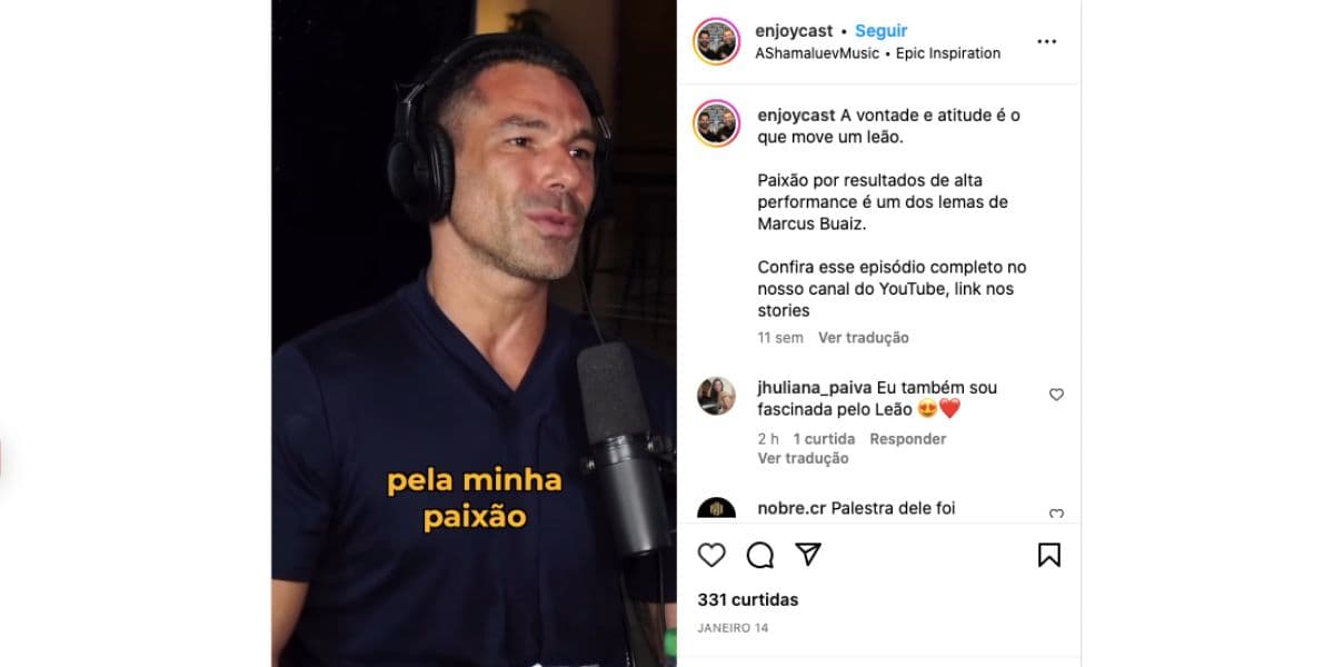 Marcus Buaiz fala sobre sua paixão pelo leão (Foto: Reprodução / Instagram)