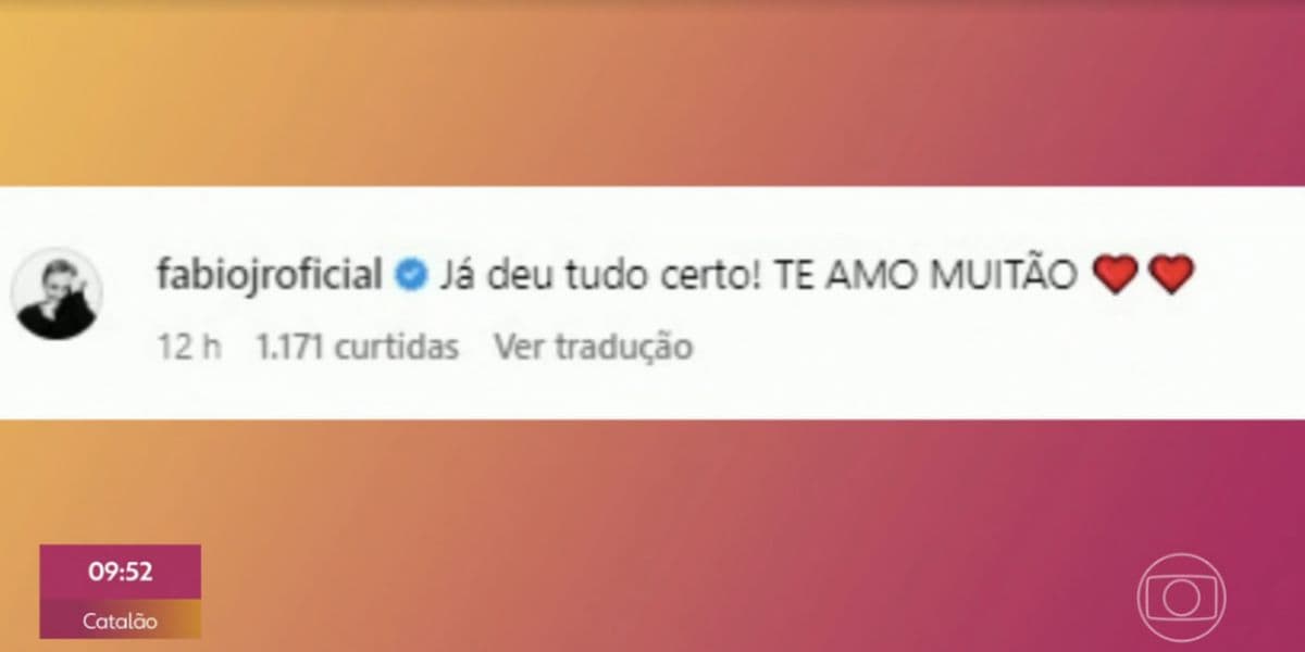 Mensagem de Fábio Jr para Simony (Foto: Reprodução / Encontro da Globo) 