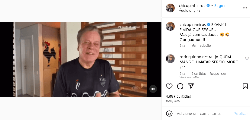 Chico Pinheiro surgiu na tela da Band (Foto: Reprodução/ Instagram)