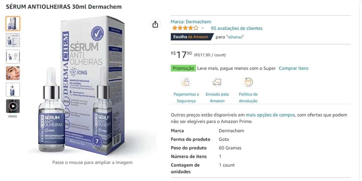 Creme para olheiras com preço acessível na Amazon.com (Reprodução - Amazon)