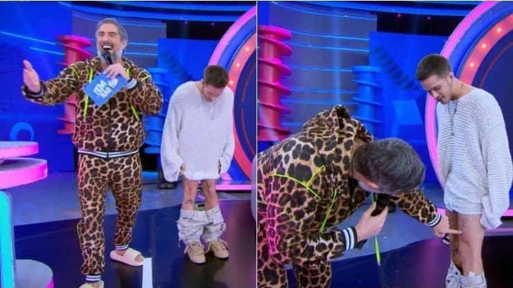 Ator mostrou as tatuagens no Caldeirão (Foto: Reprodução/ Globo)