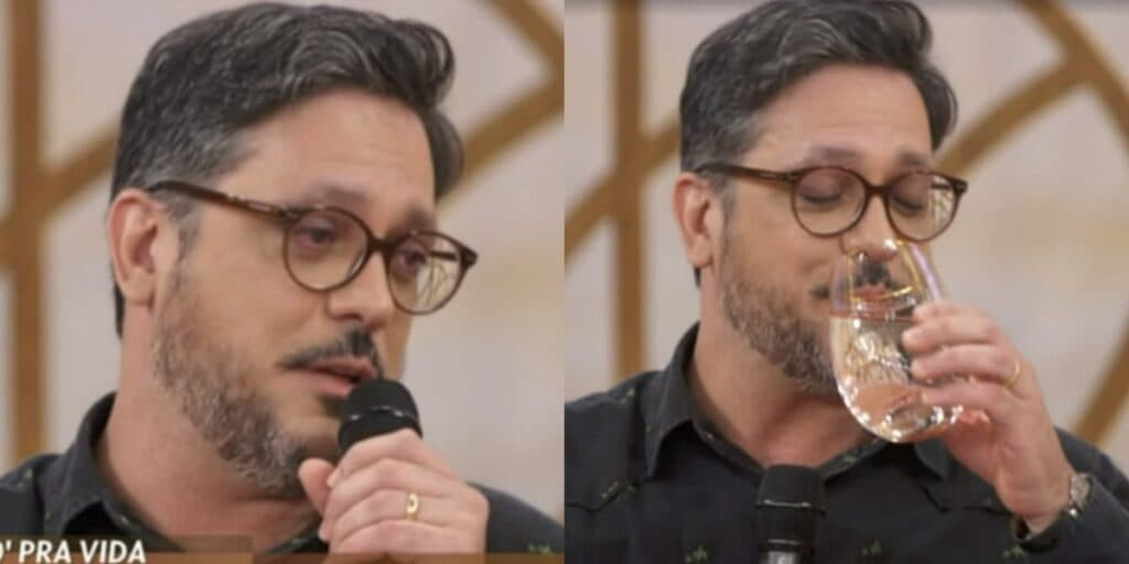 Lúcio Mauro Filho chora com recado de Mion no Encontro e precisa ser acudido por Poeta com água: "Sacanagem"