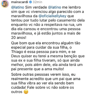 Resposta de Maíra Cardi para Latino (Foto Reprodução/Instagram)