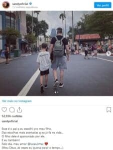 Em homenagem ao Dia dos Pais, Sandy mostra o filho enorme em foto rara ao lado de Lucas Lima (Foto: Reprodução / Instagram) Em homenagem ao Dia dos Pais, Sandy mostra o filho enorme em foto rara ao lado de Lucas Lima (Foto: Reprodução / Instagram)