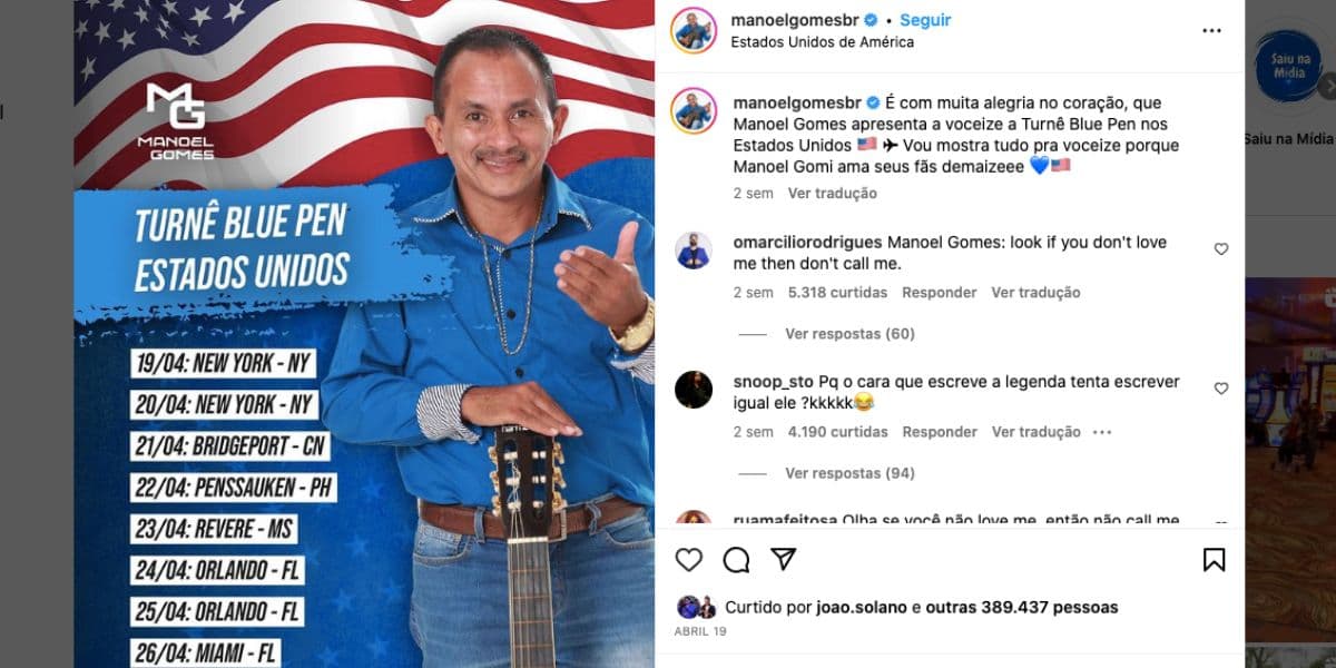 Datas da turnê nos Estados Unidos (Foto: Reprodução / Instagram) 