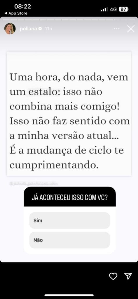Poliana Rocha reflete sobre fim de ciclo (Foto: Reprodução / Instagram) 