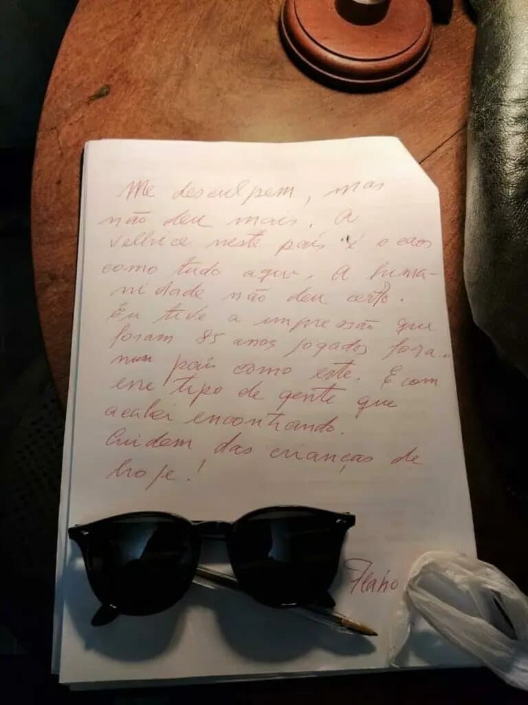 Carta deixada por Flávio Migliaccio antes de morrer, para se despedir (Reprodução: Internet)