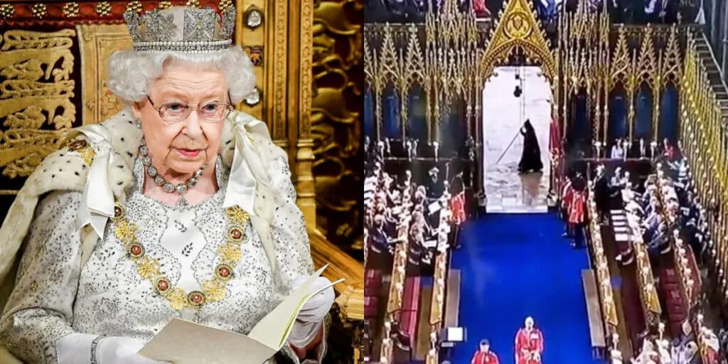 Rainha Elizabeth 2ª viva? Uma figura de preto assombra coroação de Rei Charles e público se assusta