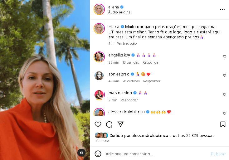 Apresentadora deu notícia sobre o estado de saúde de seu pai
