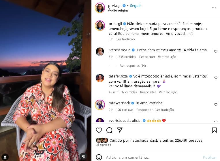 Preta Gil luta contra câncer de intestino (Foto: Reprodução/ Instagram) Preta Gil luta contra câncer de intestino (Foto: Reprodução/ Instagram)