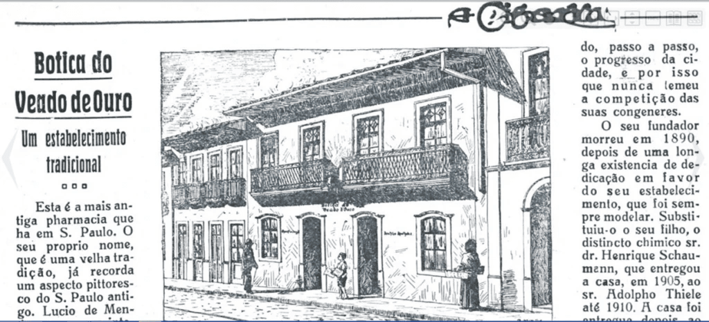 Botica Ao Veado d’Ouro era uma das mais tradicionais de São Paulo (Foto: Reprodução/ Internet)