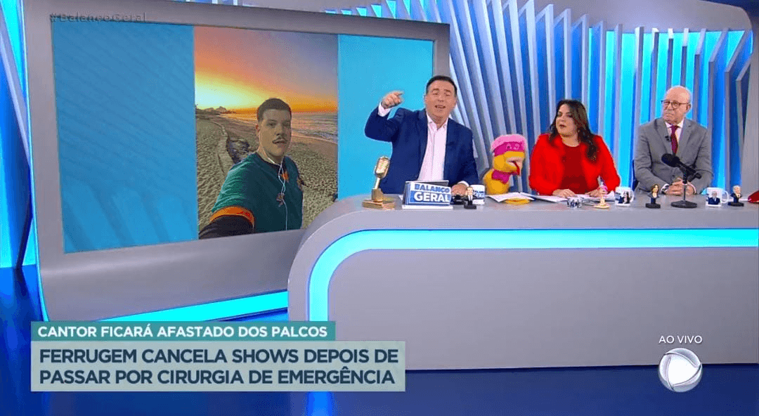 Reinaldo Gottino, Fabíola Reipert e Renato Lombardi durante 'A Hora da Venenosa' (Foto: Reprodução/ Internet)