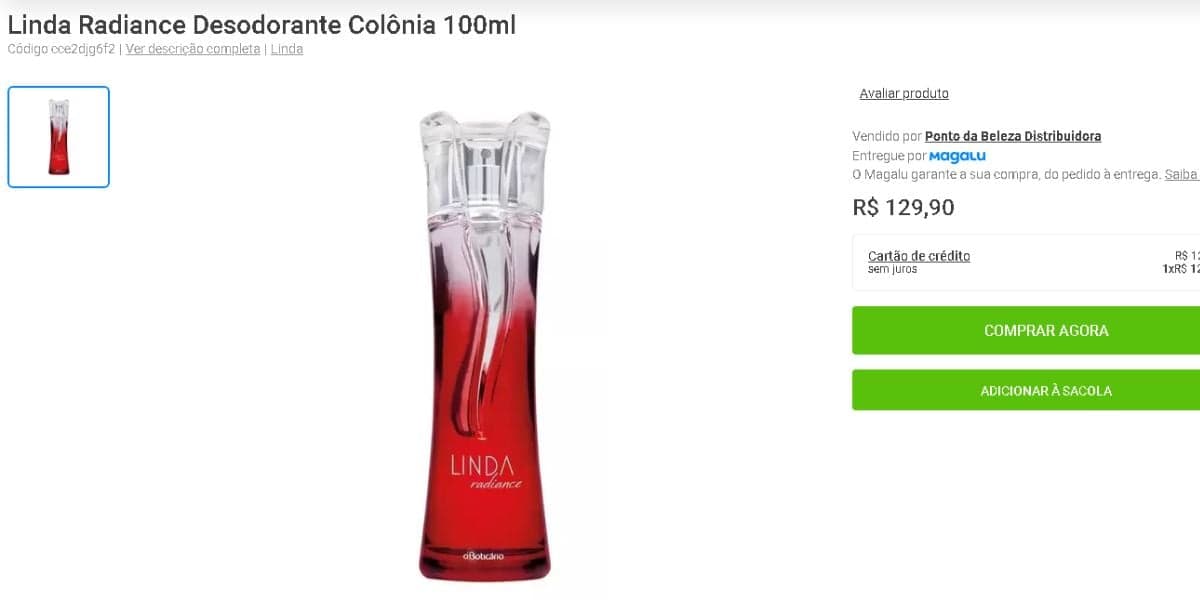 Linda Radiance do Boticário (Reprodução - Magalu)
