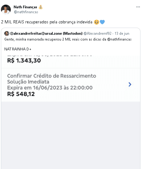 Nath Finanças ensinou como pedir reembolso dos bancos (Foto: Reprodução/ Twitter)