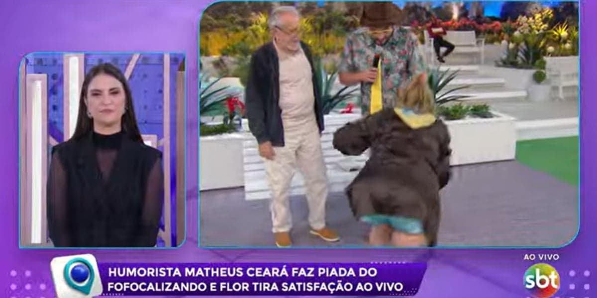 Flor tirou satisfação de Matheus Ceará ao lado de Carlos Alberto no "Fofocalizando" (Foto: Reprodução/SBT)