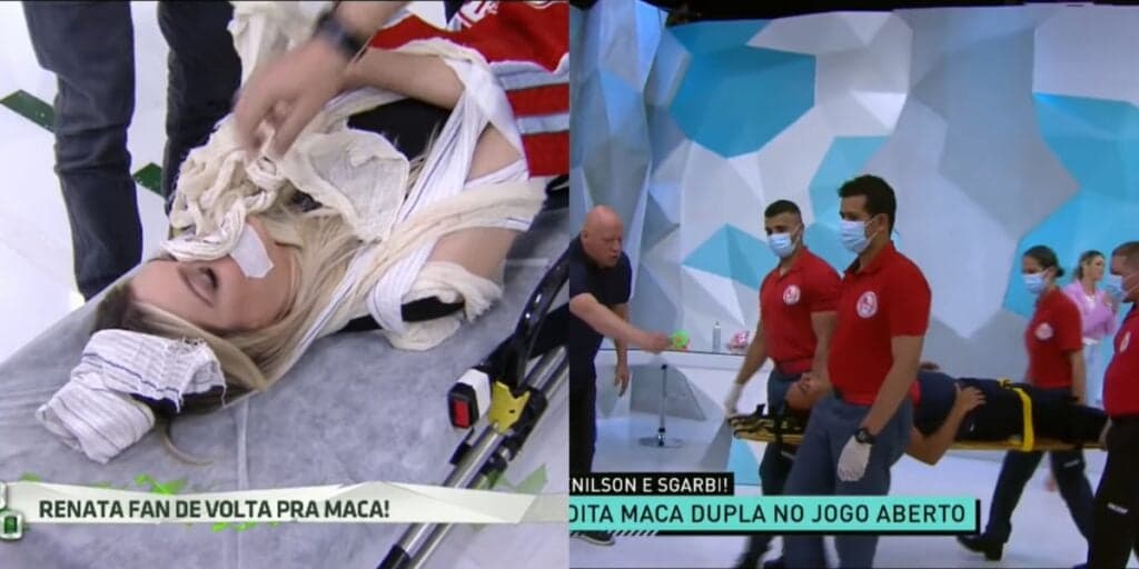 Ambulância: A saída de Renata Fan e Denilson dos estúdios da Band carregados por bombeiros