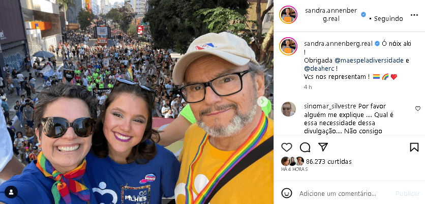 Sandra Annenberg ao lado do marido, Ernesto Paglia, e da filha - Foto: Reprodução/ Instagram