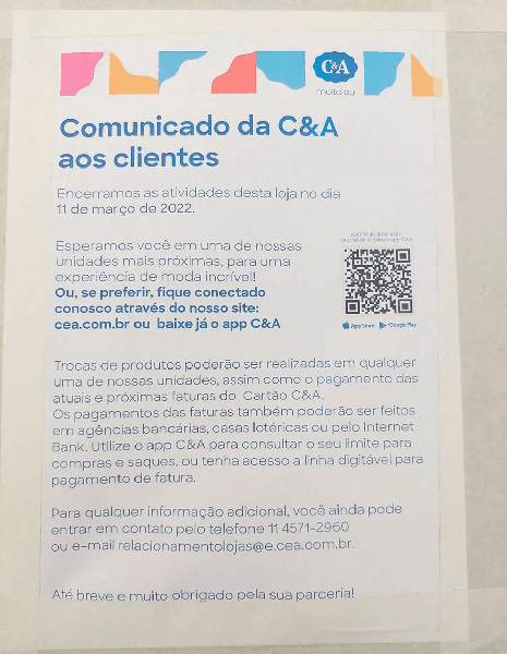 Comunicado da C&A (Foto: Reprodução/ Internet)