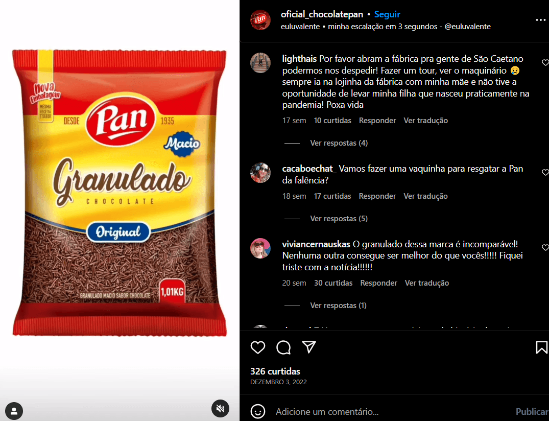 Clientes lamentam a falência da Pan por meio das redes sociais (Foto Reprodução/Instagram)