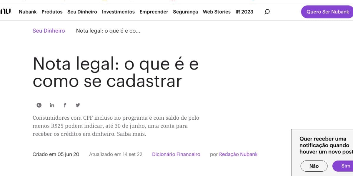 Comunicado (Foto: Reprodução/ Site oficial da Nubank) 