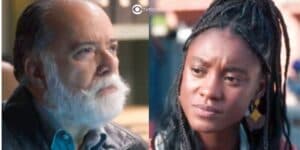 Antônio (Tony Ramos) e Menah (Camila Damião) em Terra e Paixão (Foto: Reprodução / Globo / Montagem TV Foco)