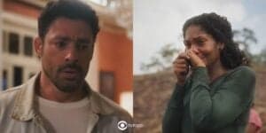 Caio (Cauã Reymond) e Aline (Barbara Reis) em cenas de Terra e Paixão (Foto: Reprodução / Globo / Montagem TV Foco)