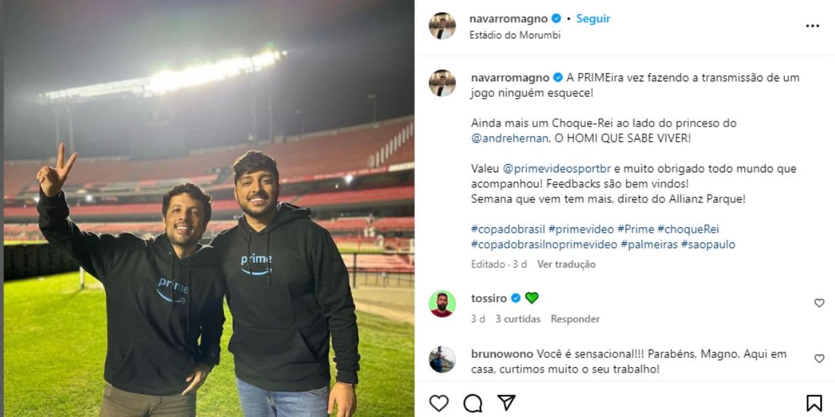 O jornalista estreou pela Prime Video na última quarta-feira (Reprodução: Instagram)