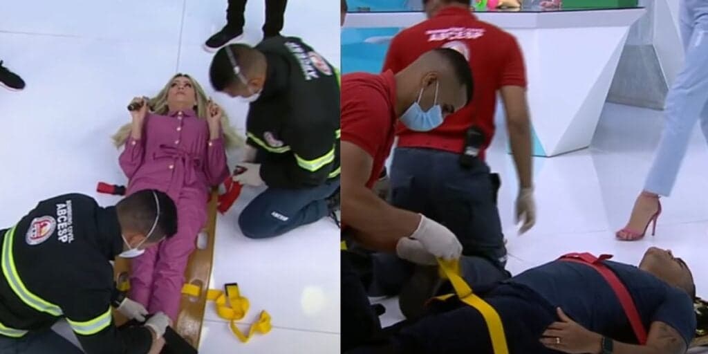 Bombeiros na Band: O abandono de estúdio de Renata Fan e Denílson carregados na maca no Jogo Aberto