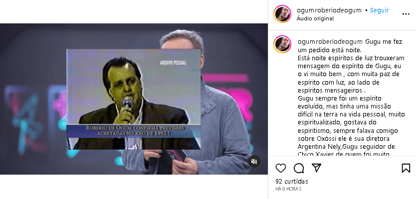 Vidente revelou contato com espírito de Gugu Liberato (Foto: Reprodução/ Instagram)