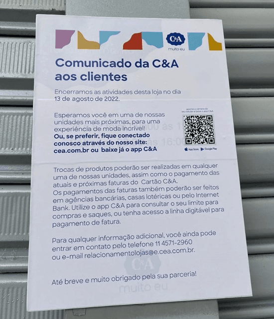 Comunicado da C&A (Foto: Reprodução/ Internet)